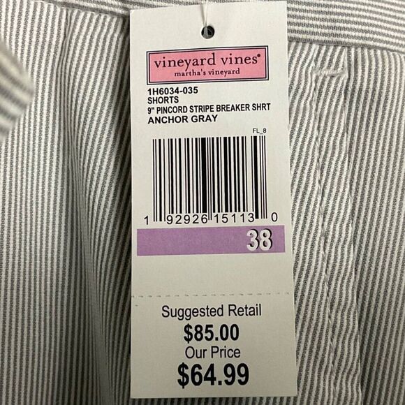 NWT Vineyard Vines 9" Pincord Stripe Breaker Shorts in Anchor Gray stripe, sz 38 - Picture 7 of 15